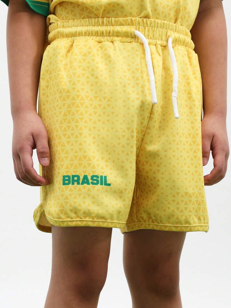 Set di maglia da calcio del Brasile per ragazzi con pantaloncini, colletto verde, numero 10, polo gialla, divisa da calcio in due pezzi, uniforme sportiva estiva Brasile, Coppa del Mondo