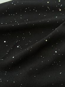Maweii Elegant Sequin & Pearl Button Decorated Plus Size Black Romper, Suitable For Daily Commute, Party, Date - Black - View 7