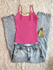 Glimmora Camiseta de tirantes con estampado floral casual para mujer - Rosa Fucsia - Ver 2