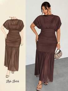 Firerie Đầm thời trang thanh lịch, tinh tế, lãng mạn và quyến rũ dành cho nữ cỡ lớn, thích hợp cho Ngày Valentine, đám cưới, các dịp lễ hội, với lớp vải voan mỏng phủ ngoài, màu nâu. - màu nâu - Xem 7