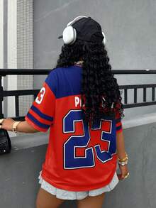 Rovax Women's V-Neck Short Sleeve Digital Print T-Shirt - Red - View 2