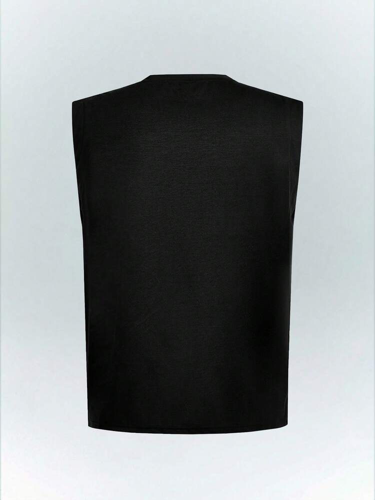 Driftmere White Shark 男士纯色休闲百搭圆领背心，街头风 - 黑色 - 查看 2