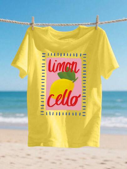 DrmWander Italienischer Zitronen-Likör Slogan Stil bedrucktes Casual T-Shirt in Große Größen