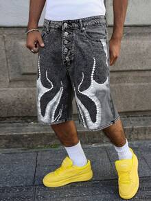 Manfinity EMRG Men's Button Front Pocket Loose Casual Denim Capri Pants - Dark Grey - View 3