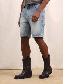 SUMWON Men's Carpenter Denim Shorts With Knee Panel Details And Multiple Pockets For Summer Casual Wear - Blue - View 4