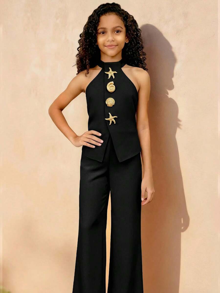 Travachic KIDS Bộ áo tank top màu trơn thanh lịch thường ngày dành cho bé gái tuổi teen. - màu đen - Xem 1