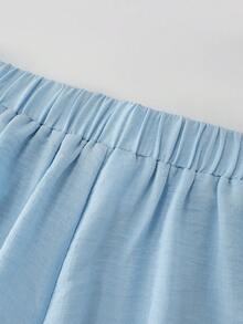 SHEIN Franclia Women's Casual Comfortable Versatile Vacation Wear Elastic Waist Wide Leg Denim Blue Pants, Spring/Summer - Baby Blue - View 4