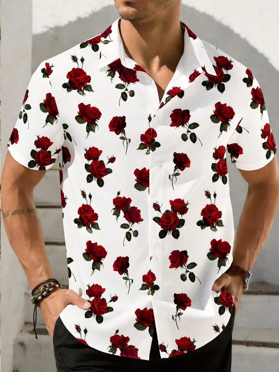 VIVINTIMO 男士度假风浪漫玫瑰花卉衬衫 - 彩色 - 查看 1