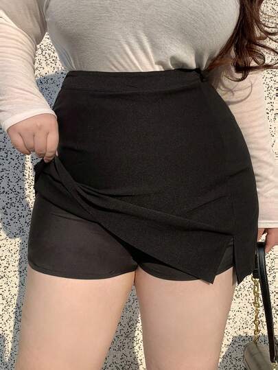 Dazy Plus 大码女式纯色A字裙，开衩下摆，夏季，返校服装