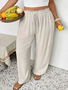 Enliva 女士大码休闲时尚长裤，度假休闲风格 - 杏色 - 查看 6