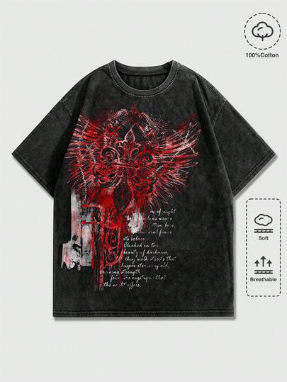 Goth Herren Vintage Muster Kurzarm T-Shirt, Sommer Mode