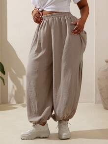 Slaydiva Women's Flowy High Waist Parachute Jogger Pants With Cuffed Bottoms, Comfortable Loose Fit Loungewear, Brown - Coffee Brown - View 5