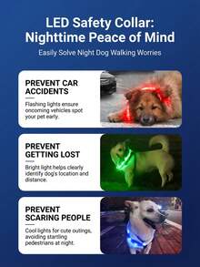 PETSIN 1pc Rechargeable LED Lighted Pet Collar, With Three Lighting Modes, Visible At Night, Ensuring The Safety Of The Pet. The Collar Can Be Freely Adjusted In Length. A Festive Atmosphere Collar, Suitable For Small, Medium And Large Cat And Dog - Multicolor - View 6
