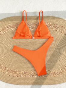 Swim Basics Solid Color Sexy Bikini Swimsuit For Beach Vacation - Orange - View 2