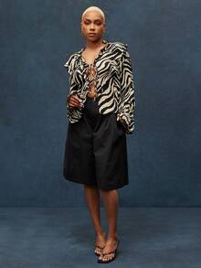 Vixey Zebra Print Sheer Chiffon Self Tie Bell Sleeve Shirt, Resort Wear, Vacation Top, Beach To Dinner, Day To Night - Multicolor - View 4