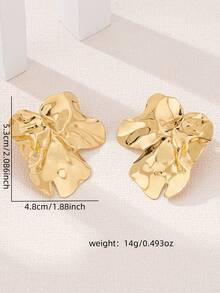 Lumivelle 1 Pair Geometric Chic Iron Stud Earrings, Suitable For Weddings, Parties And Daily Wear - Yellow Gold - View 5