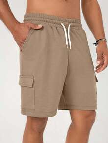 EURMUSE Men's Solid Color Drawstring Shorts With Pockets For Summer - Beige - View 6