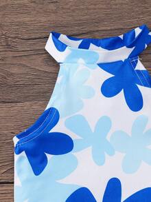 SHEIN Conjunto de 2 piezas para bebé niña, top halter de punto con diseño de corazón y pantalones acampanados de moda - Multicolor - Ver 6