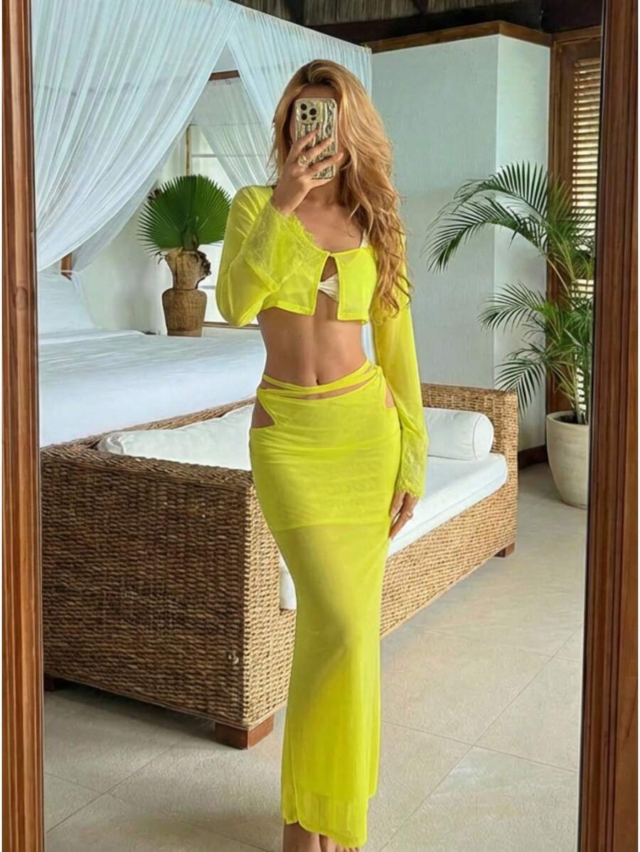 EgrlEra 女士绿色休闲度假两件套 - 綠色 - 查看 1