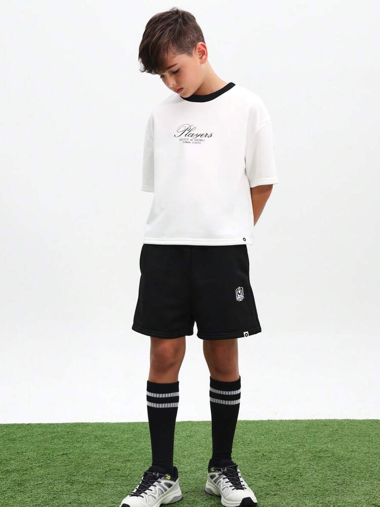Boys Players Soccer Football Society Crew Neck Short Sleeve T-Shirt And Elastic Waist Shorts Two Piece Casual Summer Co-Ord Set