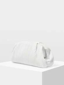 MOTF PREMIUM LADIES CLUTCH BAG, EXQUISITE MINIMALIST PLEATED DINNER BAG - White - View 2