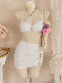 Swim Chiccia 女士夏季纹理面料镂空半身裙 - 白色 - 查看 3