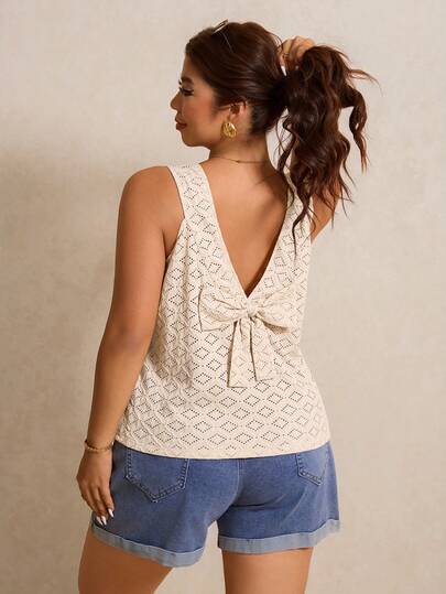 Elaquor 大码夏季休闲纯色蝴蝶结装饰吊带衫