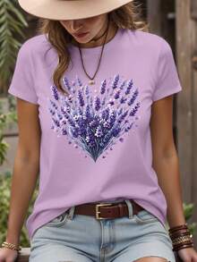 EMERY ROSE 女士短袖休闲T恤 简约女式上衣 - 紫色 - 查看 1