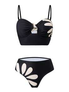 Swim Oasis Conjunto de traje de baño de 3 piezas con falda de malla estampada de moda premium para mujer, verano - Multicolor - Ver 3