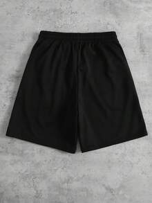 ROMWE MEN Street Life Pantalones cortos casuales y versátiles para uso diario con cordón en la cintura y estampado de letras y ojos para hombres - Negro - Ver 3