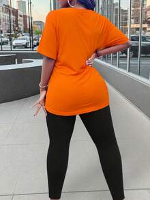 Maweii 女士字母印花圆领短袖上衣和紧身打底裤休闲两件套 - 彩色 - 查看 2