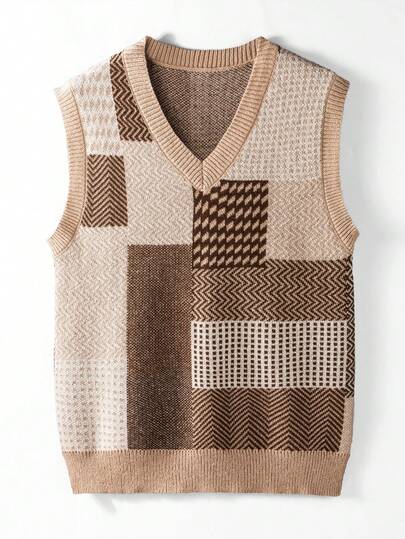 Chillumni 男士V领撞色休闲日常针织毛衣