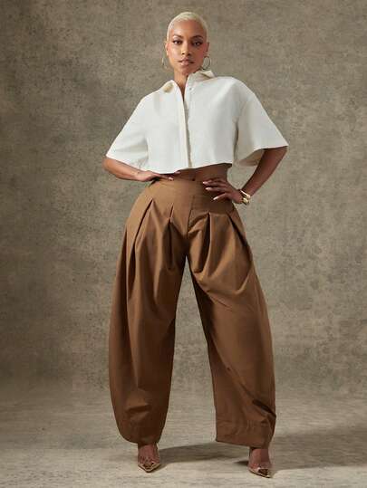 Vixey 尖领宽松短款纽扣衬衫