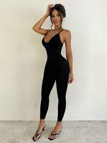 Sirith Women's Seamless Solid Color Jumpsuit - Black - View 3
