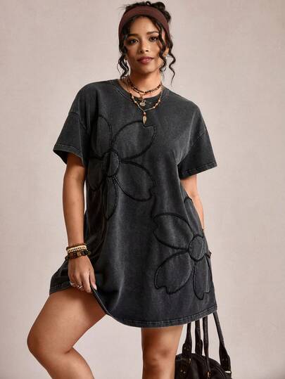 Comfylo Đầm mùa hè cỡ lớn, kiểu dáng thường ngày, in họa tiết, đã qua xử lý.