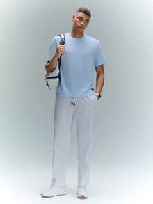 Driftmere Loose Men Solid Waffle Knit Round Neck Casual T-Shirt, Summer, Couple Things - Baby Blue - View 6