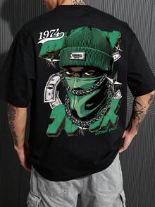 Manfinity LEGND Áo thun nam cỡ lớn in chữ và hình người, cổ tròn, tay ngắn, kiểu dáng thường ngày. - màu đen - Xem 1