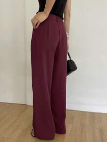 DAZY Pantalones casuales y versátiles de uso diario con pliegues de unicolor para mujer - Rojo violeta - Ver 3