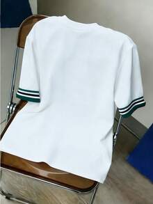 Manfinity Joysei Camiseta de manga corta de cuello redondo con estampado numérico, casual y versátil para uso diario - Blanco - Ver 2