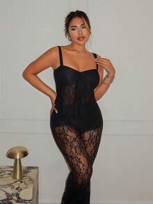 Maria Perezxox 女士蝴蝶结纹理印花短款吊带背心 - 黑色 - 查看 6