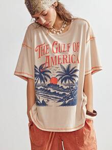 Bohemela Áo thun nữ dáng suông thoải mái phong cách Y2K Bohemian, họa tiết retro lễ hội âm nhạc, chất liệu dệt kim màu yến mạch, cổ tròn, thích hợp mặc mùa hè, áo cơ bản, hoàn hảo cho những buổi đi chơi thường ngày, tụ họp bạn bè, lễ hội âm nhạc, mặc nhiều lớp khi đi dự tiệc hoặc mặc ở nhà thư giãn. Phong cách thoải mái và dễ chịu. - Màu be - Xem 4