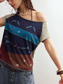 Bohemela Women's Floral Print Raglan Short Sleeve Casual T-Shirt Women's Short Sleeve Tops Women's Tops For Summer New T Shirt,Summer Top - Multicolor - View 2