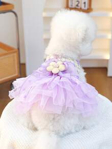 PETSIN 1pc Pet Light Luxury Princess Style Dress, Cat And Dog Universal Clothes, 3D Three-Dimensional Flower Love Bow Decoration Dress, Multi-Color Optional - Multicolor - View 11