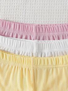 SHEIN 6件套女婴幼儿新生儿0-3岁春夏新款可爱兔子纯色条纹T恤短裤套装 - 彩色 - 查看 5