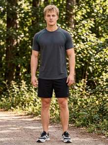 Manfinity Dauomo Men's Round Neck Raglan Short Sleeve Casual Versatile T-Shirt - Dark Grey - View 3