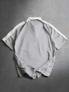 STYNVO 男士休闲撞色字母印花Polo衫，夏季 - 淺灰色 - 查看 2