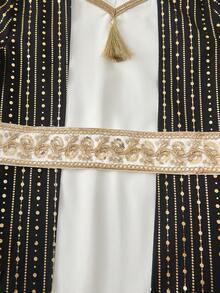 女童黑色长袖箔印二合一流苏连衣裙 - 彩色 - 查看 6