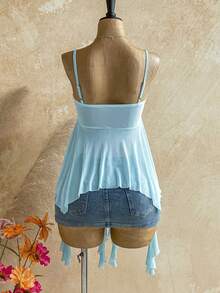 Soleia Spring To Summer Carnival Carnival Costume  Party Beach Wedding Beach Graduation Winter Festival Vacation Women's Metal Flower Decor Ruffle Asymmetric Hem Camisole - Blue - View 2