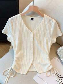 GlowEve Women's Knitted Elegant Summer T-Shirt - Apricot - View 1