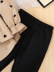 SHEIN Elladie kids 2 Stücke Mädchen Outfit mit Taille Gürtel Top und Leggings, stilvolles Design, Frühling/Herbst - Khaki - Übersicht 4